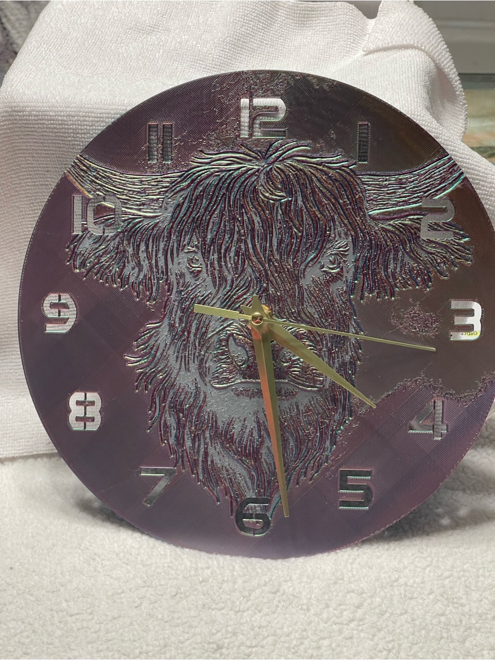 Purple Highland Cow Wall Clock  3D Art